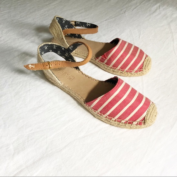 Espadrille breton stripe sandals nautical theme red, white, blue - Picture 1 of 8